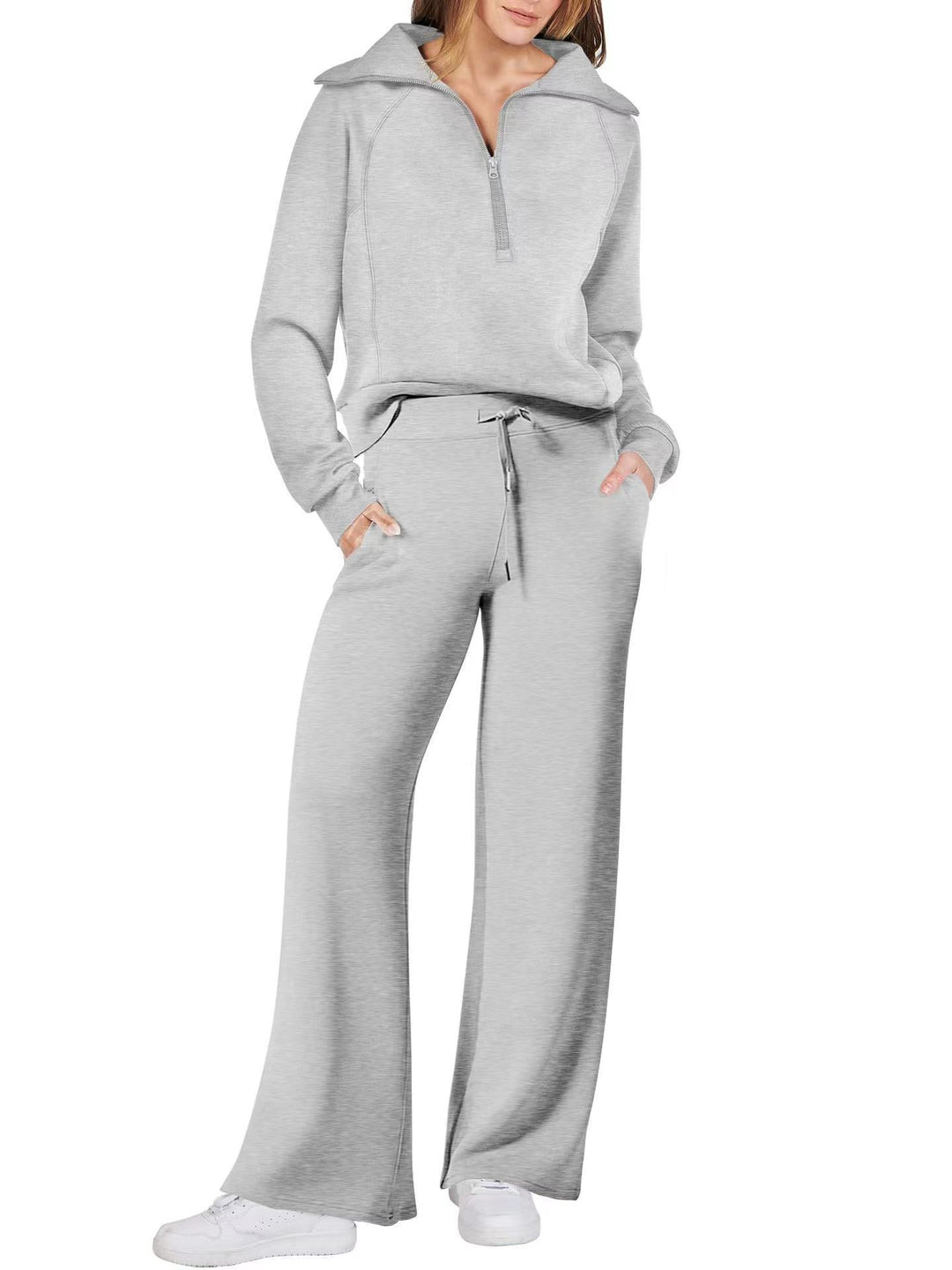 Tvådelat set dam för fritid i polyester, enfärgat