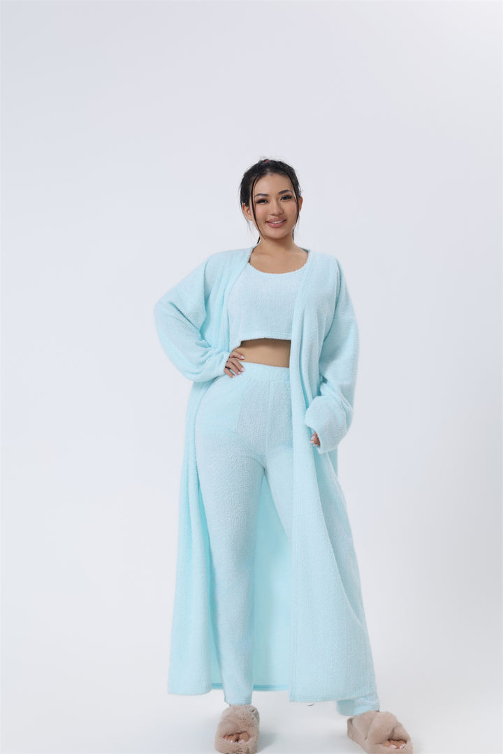 Pyjamas dam i tredelat set med mjuk och fluffig känsla