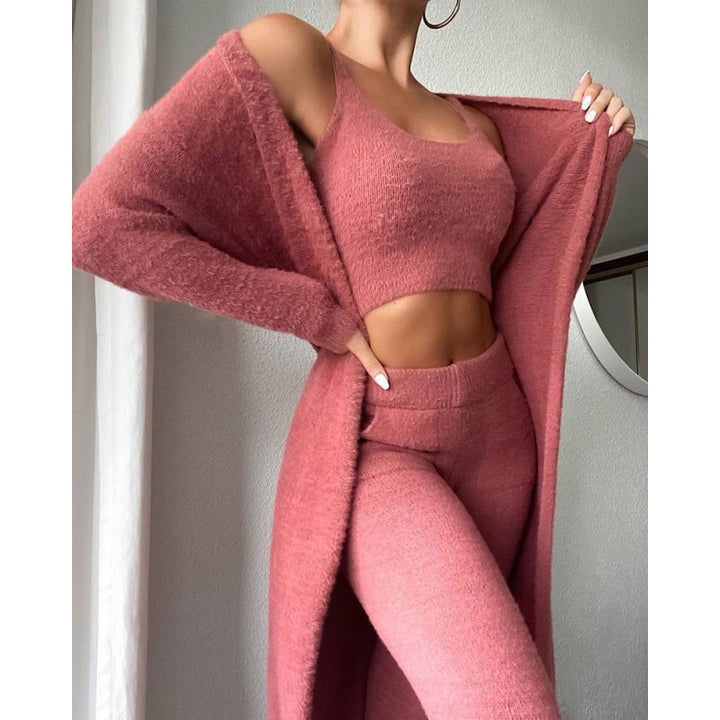 Pyjamas dam i tredelat set med mjuk och fluffig känsla