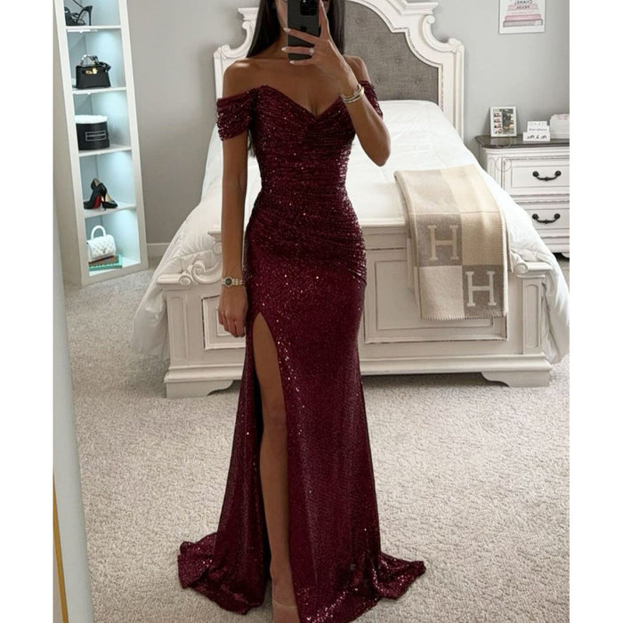 Dam Långklänning Med Paljetter Off-Shoulder Slits