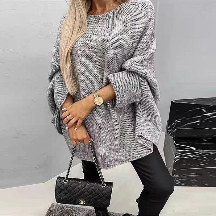 Sara | Oversize stickad tröja dam med fladdermusärm i ponchomodell
