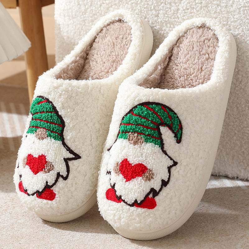 Jultofflor med tomte i mjuk plysch och halkfri sula