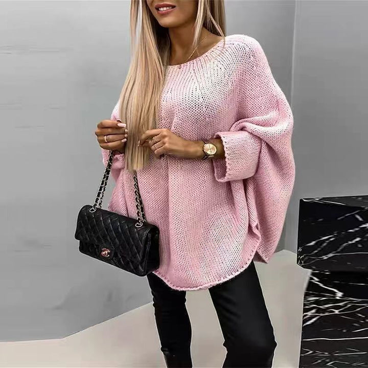 Oversize stickad tröja med fladdermusärm och sjalkrage