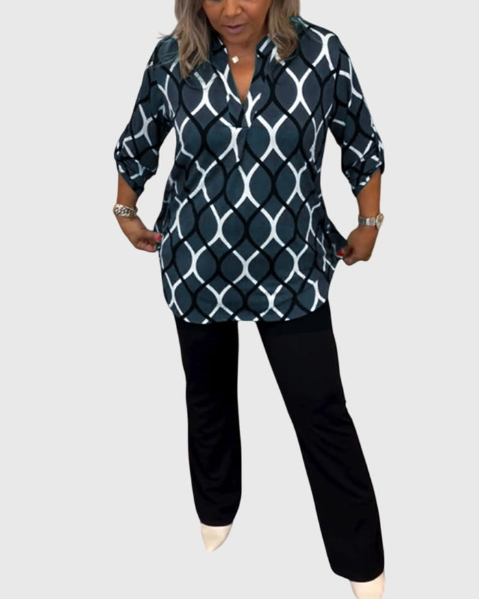 Vera | Ledig Blus med Geometriskt Mönster