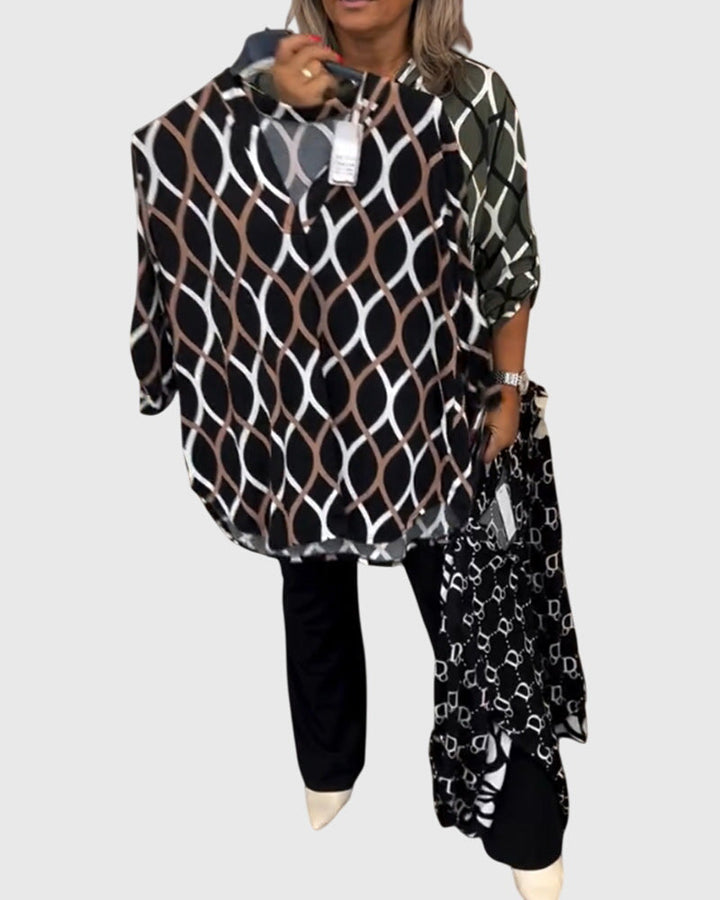 Vera | Ledig Blus med Geometriskt Mönster