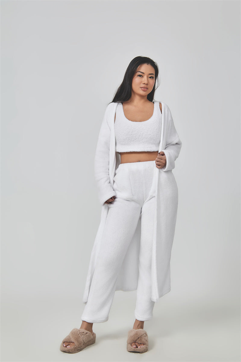 Pyjamas dam i tredelat set med mjuk och fluffig känsla