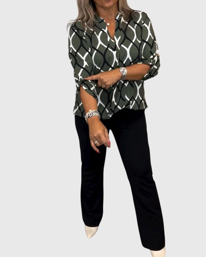 Vera | Ledig Blus med Geometriskt Mönster
