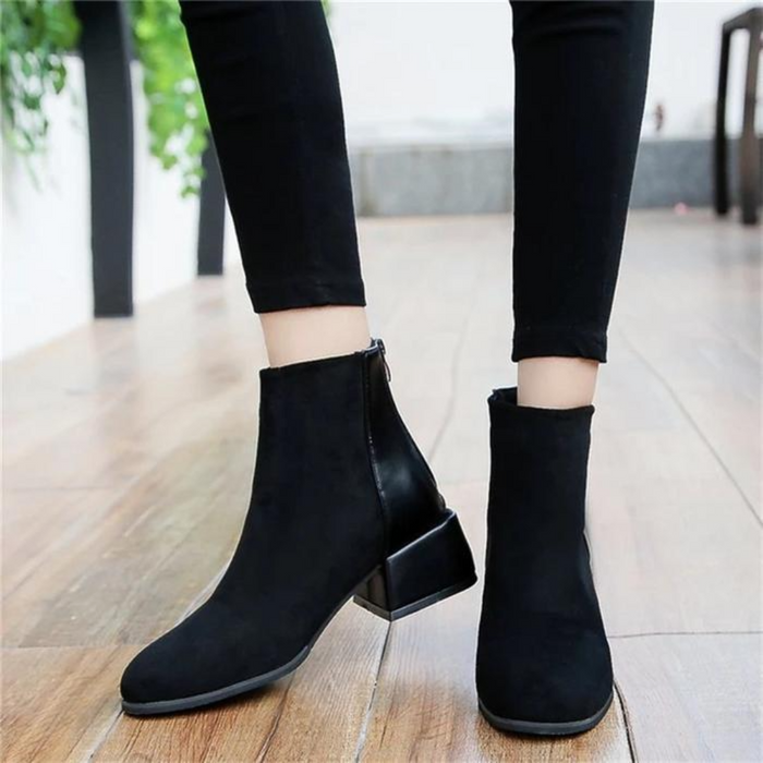 Dam Ankelboots med Blockklack och Dragkedja