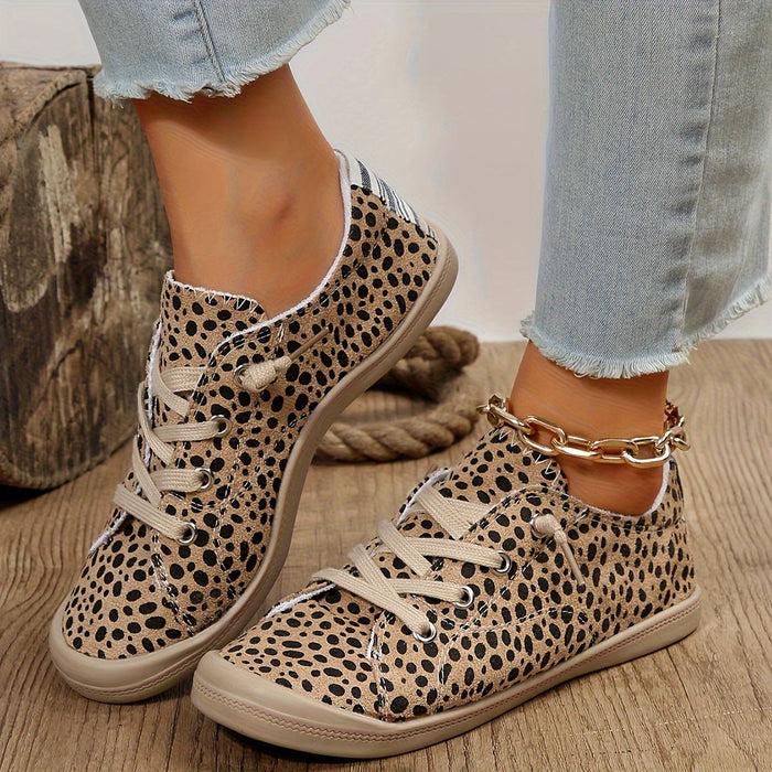 Dam Låga Sneakers med Leopardmönster och Snörning