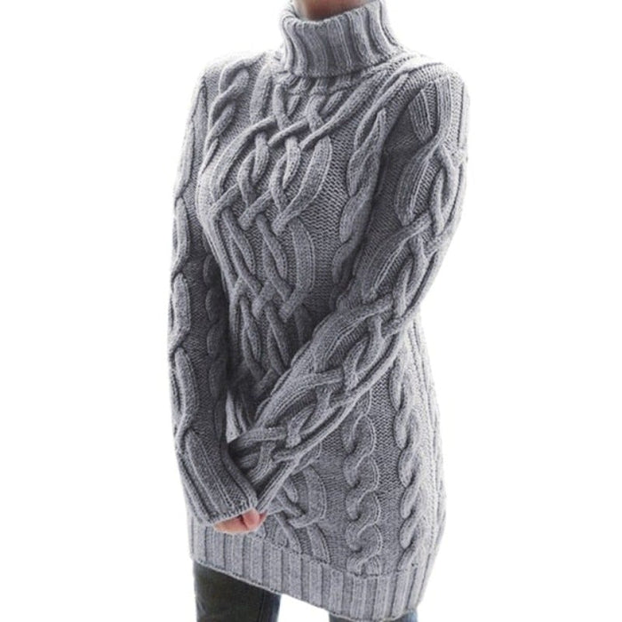 Grovstickad Turtleneck-Tröja med Kabelstickad Struktur